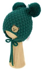 Zimní pletená čepice Teddy Bear na zavazování, zelená, Baby Nellys (1)