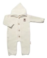 Baby Nellys Pletený overálek s kapucí a knoflíčky Hand Made, ecru
