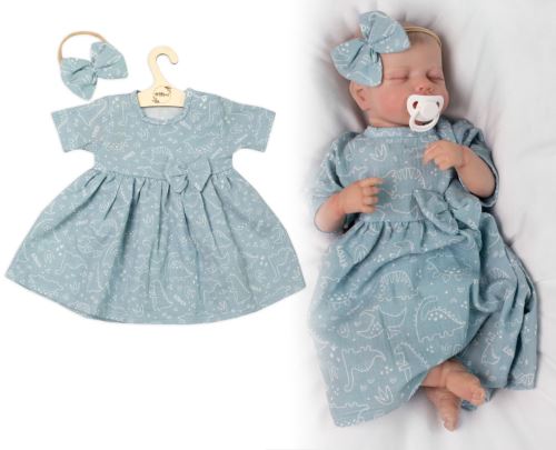 Mušelínové šatičky + čelenka 2-dílná sada Dino, Baby Nellys, mátové (3)