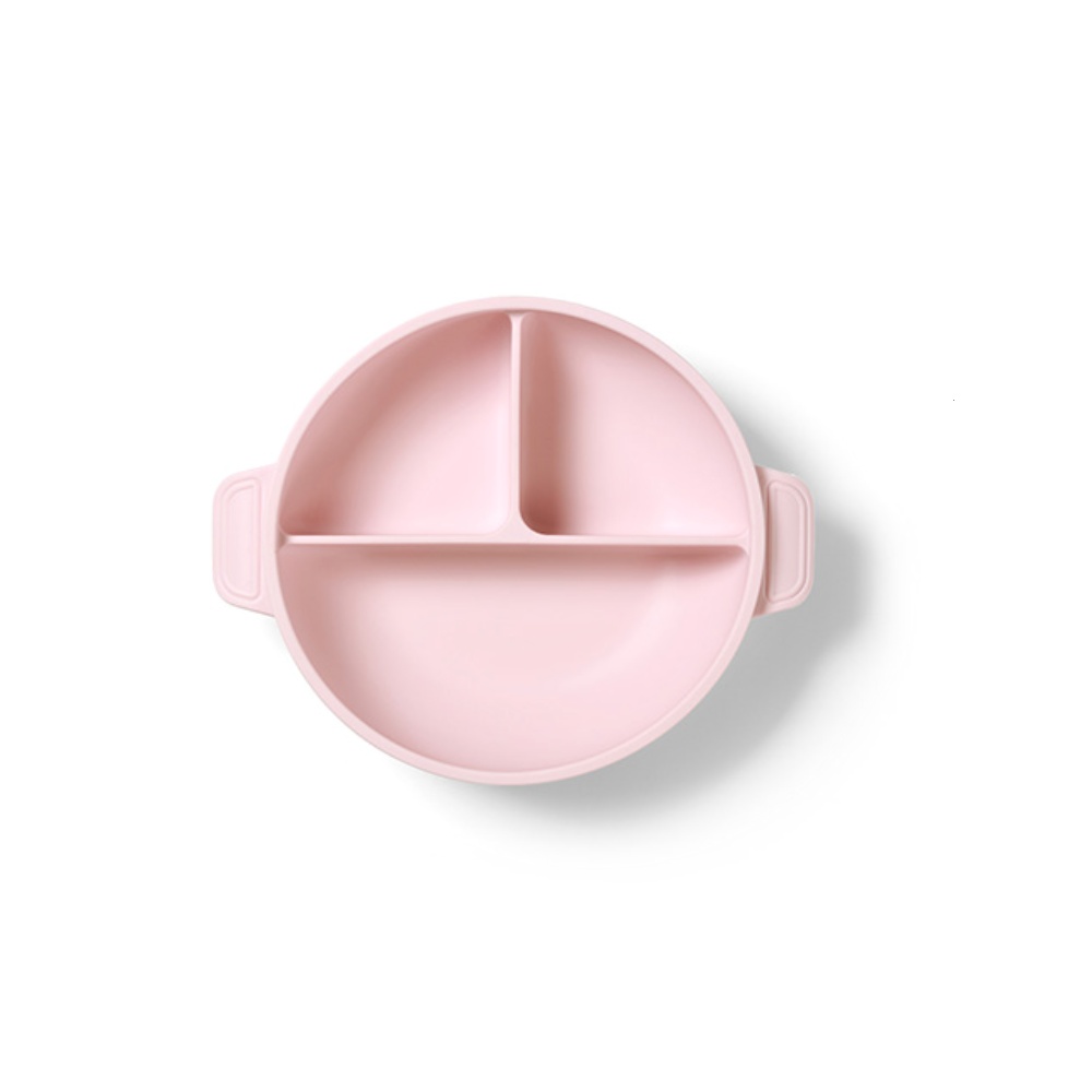 Silikonový talířek s přísavkou a víčkem  - růžový