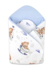 Bavlněná zavinovačka pro miminka 75×75 cm – měkká, na suchý zip, Medvídci modří