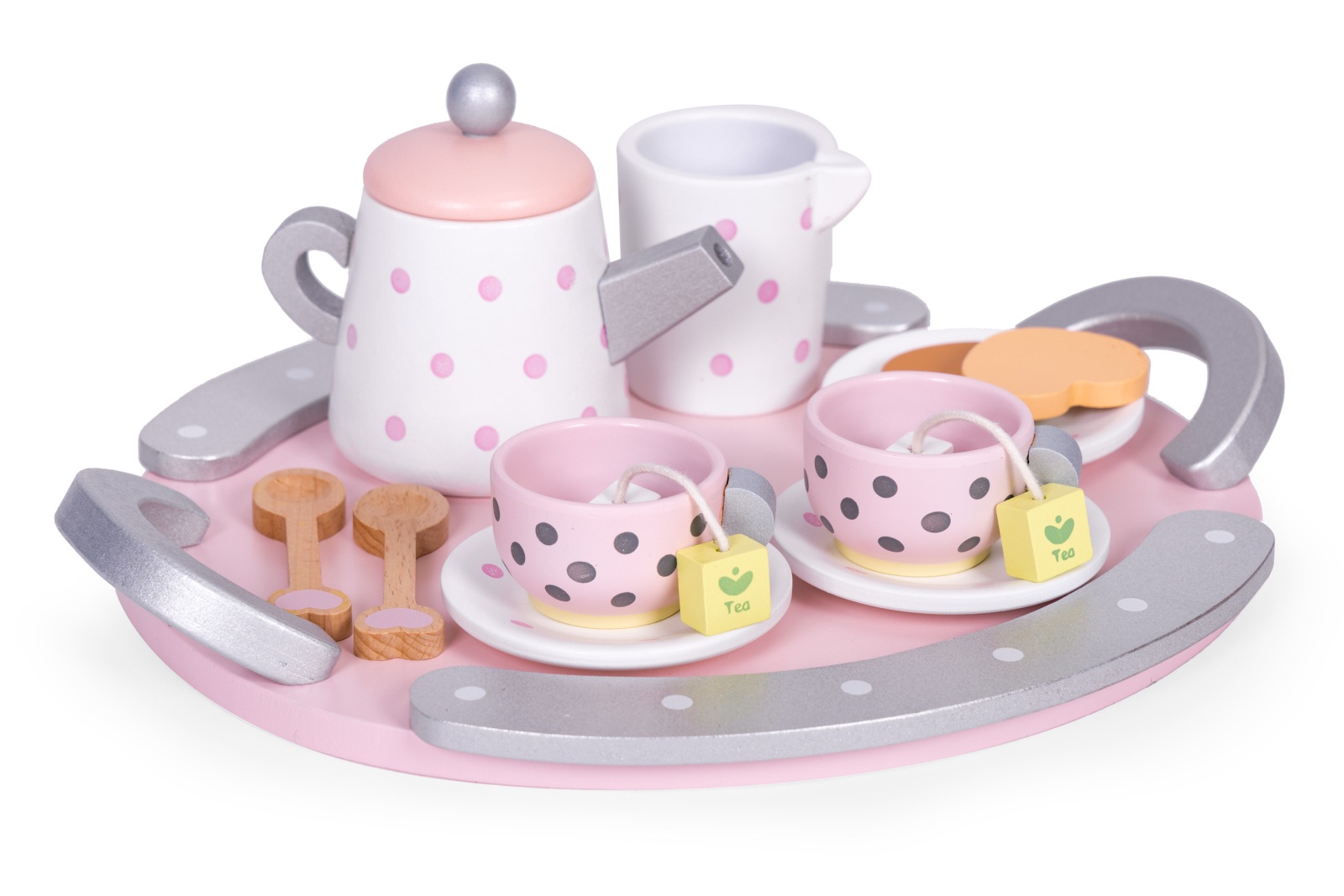 Dětská dřevěná čajová sada s šálky a  konvičkou,15 dílů