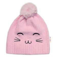 Zimní čepice s bambulí + šál, Kitty, Baby Nellys - růžová, vel. 54/58 (1)