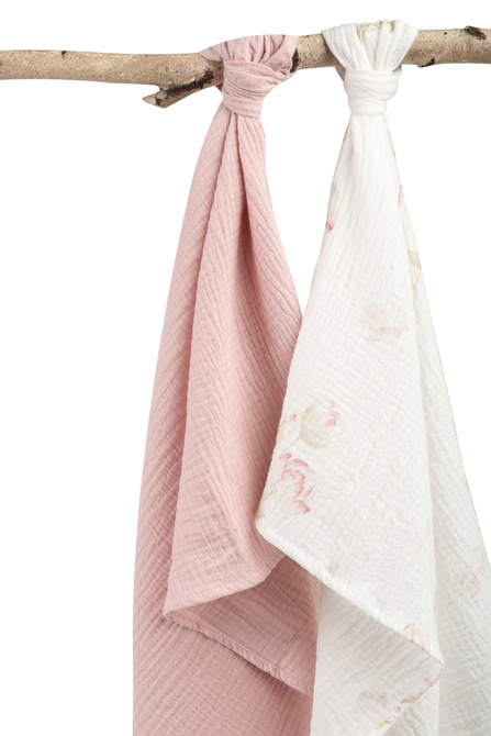 Mušelínové pleny krešované 60×75 cm Flowers pink – sada 2 ks