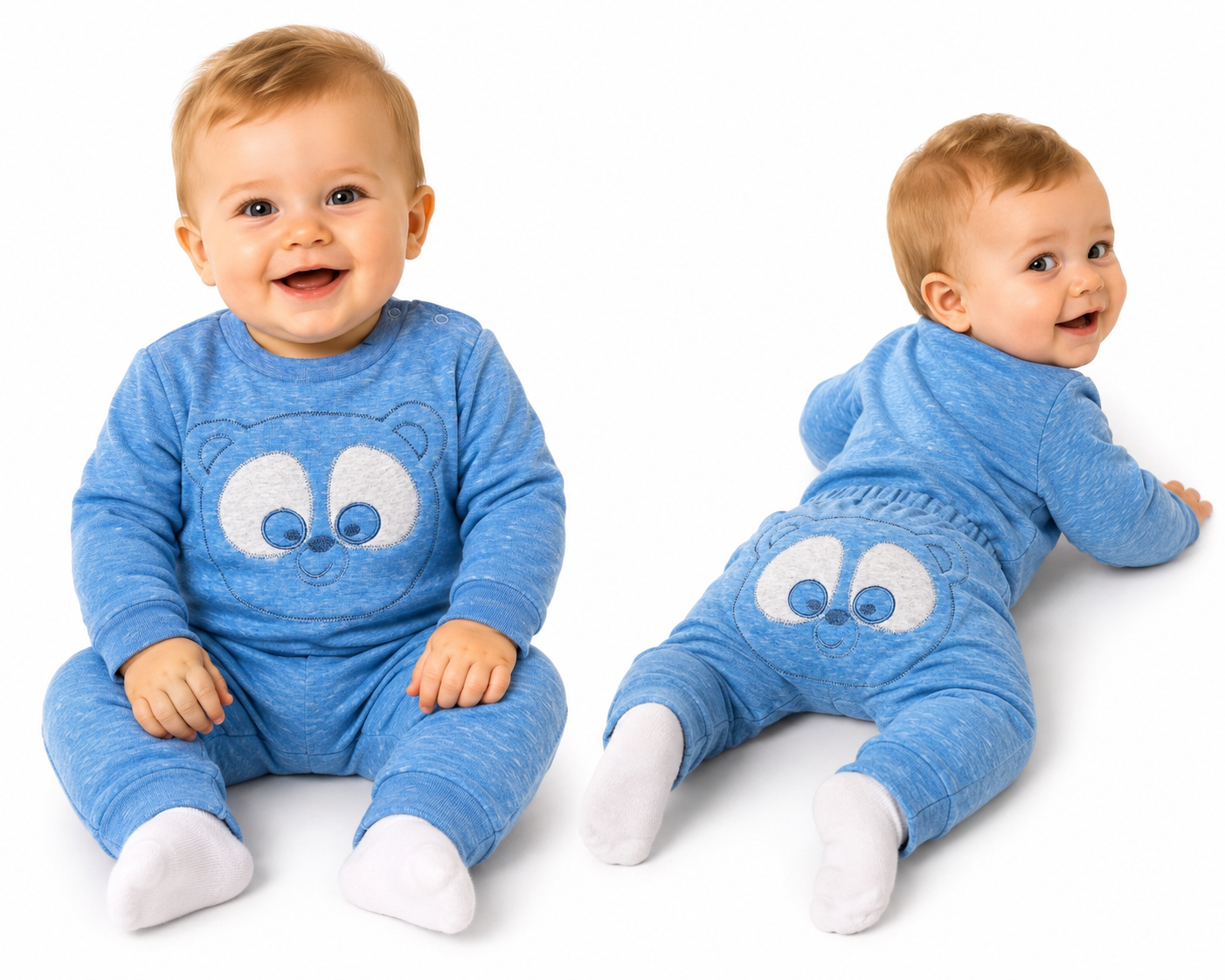 Tepláková souprava Baby Nellys - Medvídek - modrý melír, vel. 74