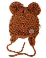 Zimní pletená čepice Teddy Bear na zavazování, hnědá, Baby Nellys (3)
