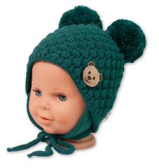 Zimní pletená čepice Teddy Bear na zavazování, zelená, Baby Nellys