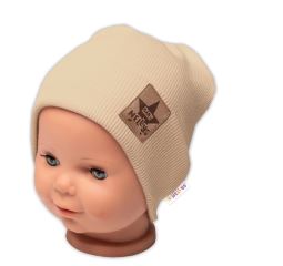 Žebrovaná dvouvrstvá čepice s lemem - béžová, Baby Nellys Žebrovaná dvouvrstvá čepice s lemem - béžová, Baby Nellys
