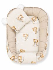 Oboustranné hnízdečko, podložka + polštářek 3D, Bavlna, Sleepy Teddy, béžové