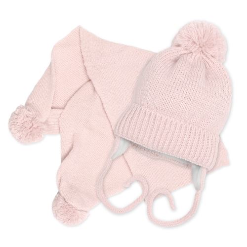 Zimní čepička s šálou - NATURE, 0-6m - pudrově růžová