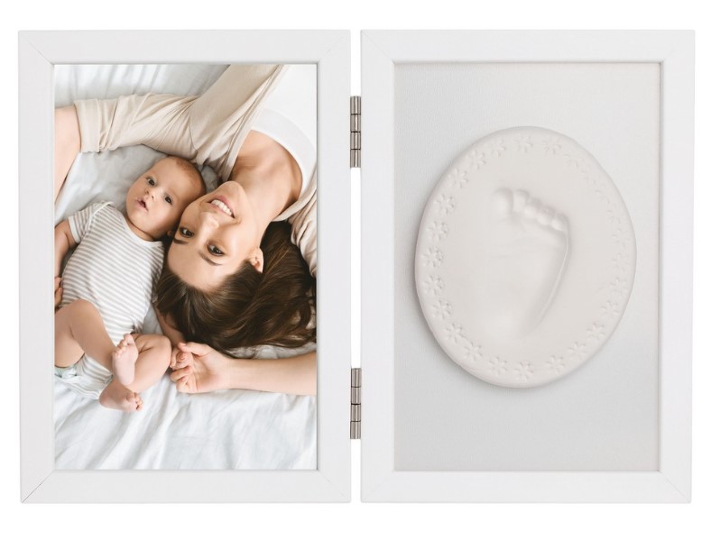 Sada na otisk miminka -dvojitý rámeček s modelínou pro otisk ručičky nebo nožičky, bílý