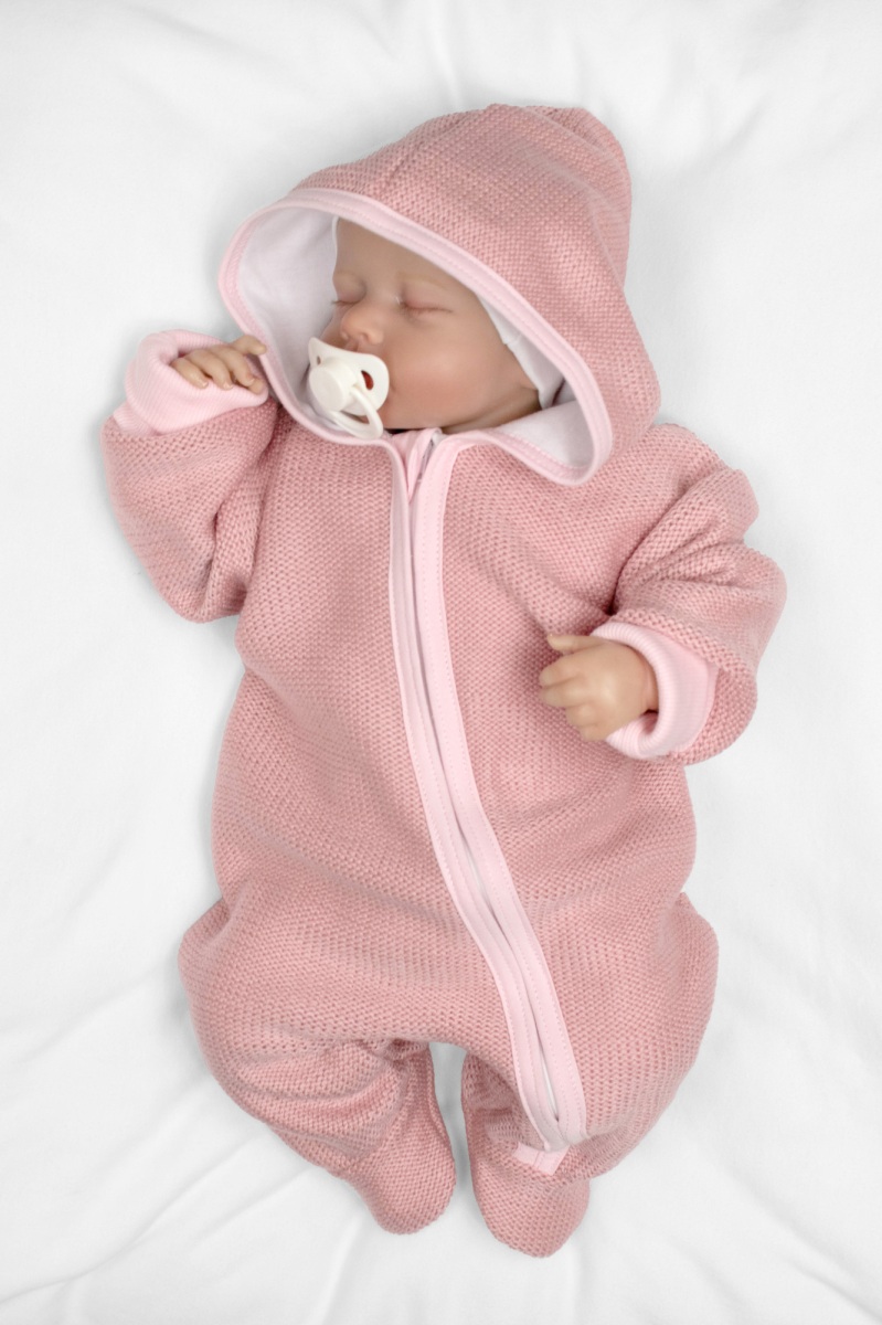 Pletený overal s kapucí, CUTE - pudrově růžový
