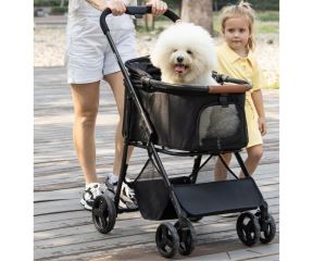 Qppet Bobbie Pet Stroller – kočárek pro psy a kočky černý, do 15 kg, skládací (7)