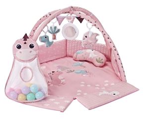 Hrací deka TinyMini Dino Pink s míčky – edukativní podložka pro miminka Hrací deka TinyMini Dino Pink s míčky – edukativní podložka pro miminka