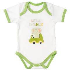 MBaby Bavlněné body s krátkým rukávem, Slůně Little Explorer, bílo/zelené MBaby Bavlněné body s krátkým rukávem, Slůně Little Explorer, bílo/zelené