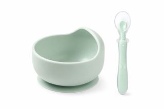 Silikonová miska s přísavkou + silikonová ohebná lžička - mint, mátová Silikonová miska s přísavkou + silikonová ohebná lžička - mint, mátová