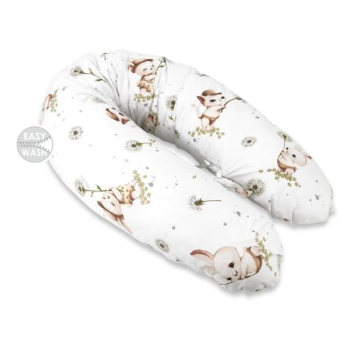 Kojící polštář/relaxační poduška, bavlna, 185 cm, Kocourek a pampeliška - bílá,