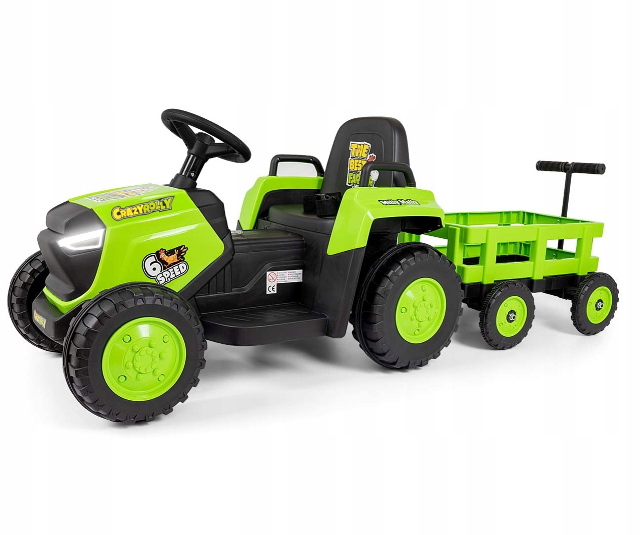 Elektrický traktor s přívěsem Rolly 12V, dětské autíčko na akumulátor, zelený