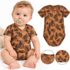 Baby Nellys Bavlněné body krátký rukáv, Palmy - medové Baby Nellys Bavlněné body krátký rukáv, Palmy - medové
