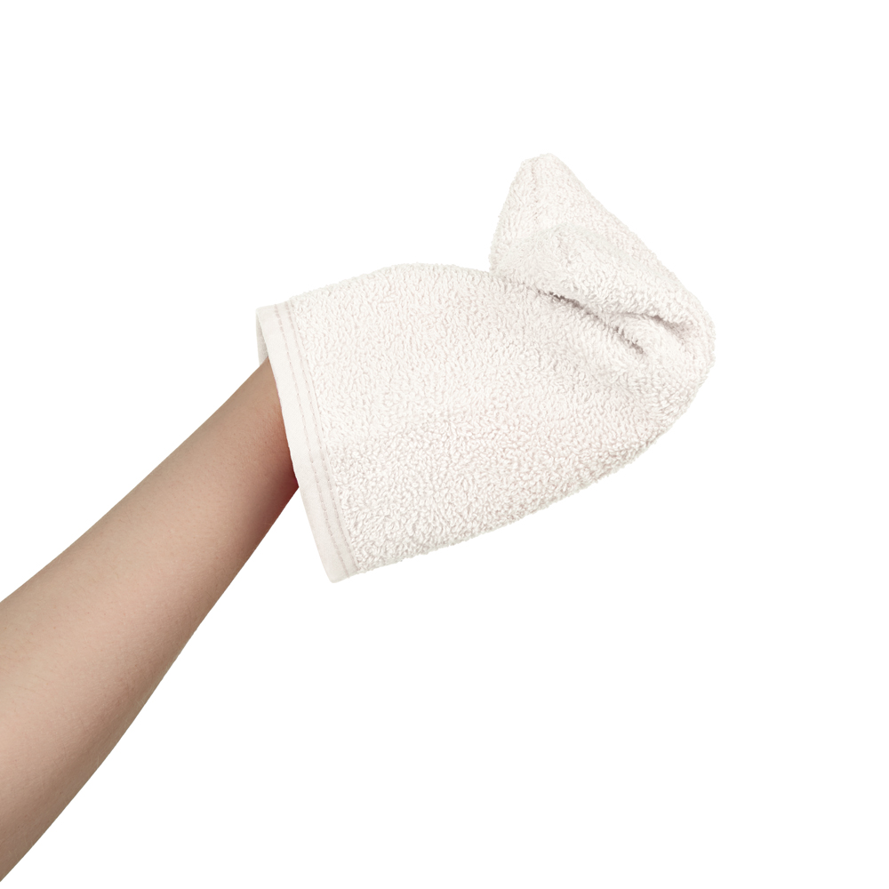 Dětská mycí rukavice XL Akuku – 100% bavlna, 15×20 cm, od narození, krémová