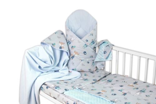Baby Nellys 6-ti dílná výhod. sada s dárkem pro miminko, 120x90 Liška a zajíc, modrá (478083)