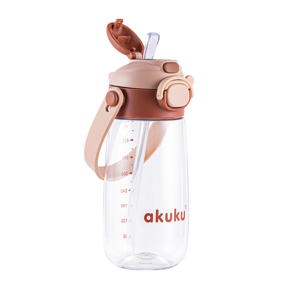 Dětská láhev na pití se slámkou, bidon 480 ml mocha – do školy, na sport i výlety