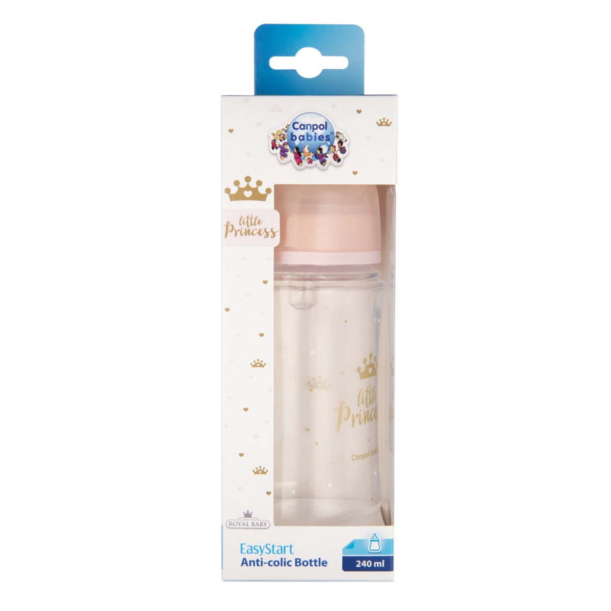 Kojenecká lahev 240 ml, ROYAL BABY Little Princess antikoliková, růžová