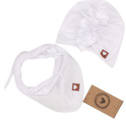 Z&Z Stylová dětská jarní/podzimní bavlněná čepice, turban s šátkem, bílá (1)