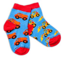 Baby Nellys Bavlněné veselé ponožky Stavební stroje - modré