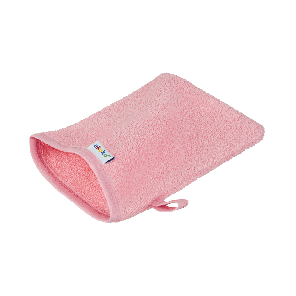 Dětská mycí rukavice XL Akuku – 100% bavlna, 15×20 cm, od narození, růžová