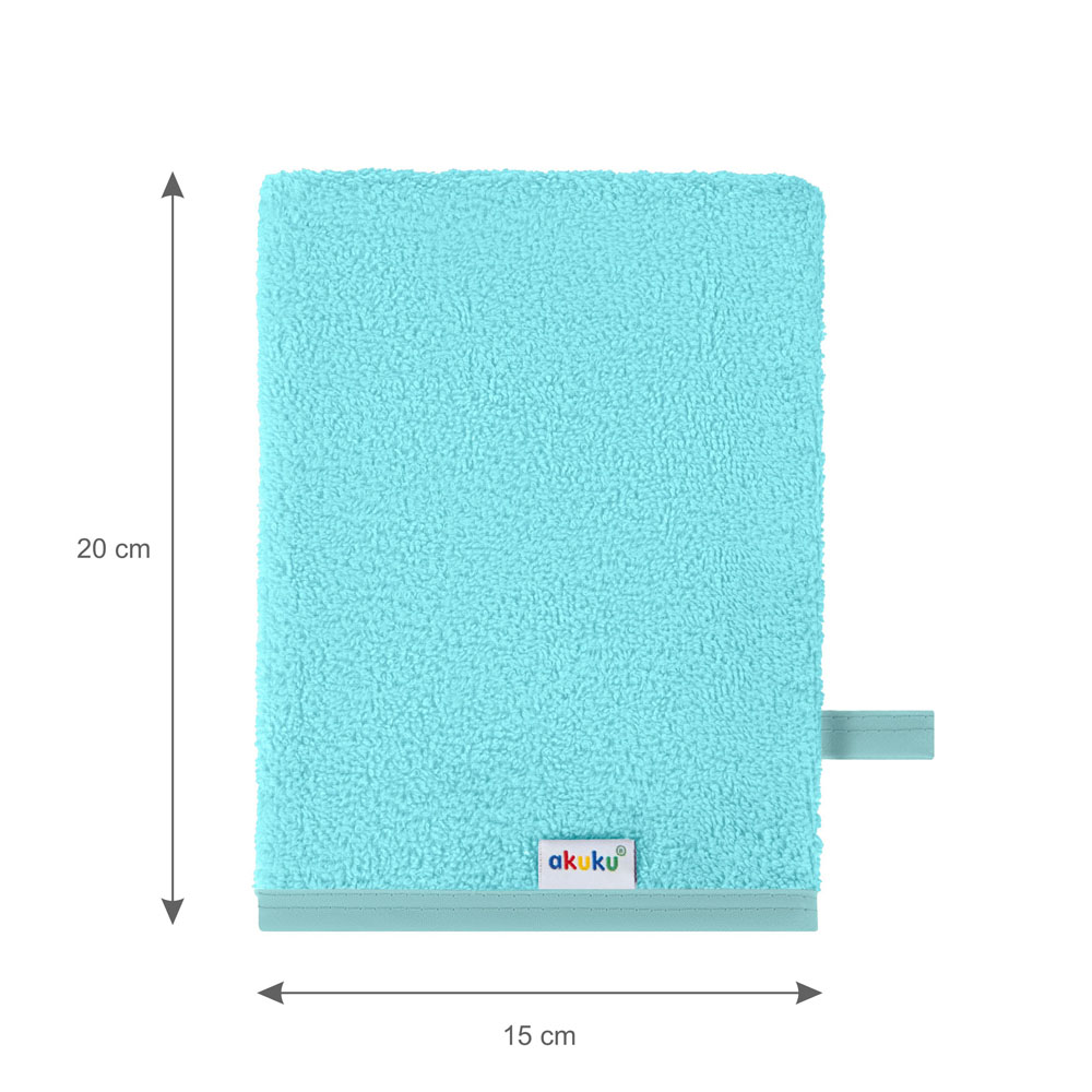 Dětská mycí rukavice XL Akuku – 100% bavlna, 15×20 cm, od narození, tyrkysová