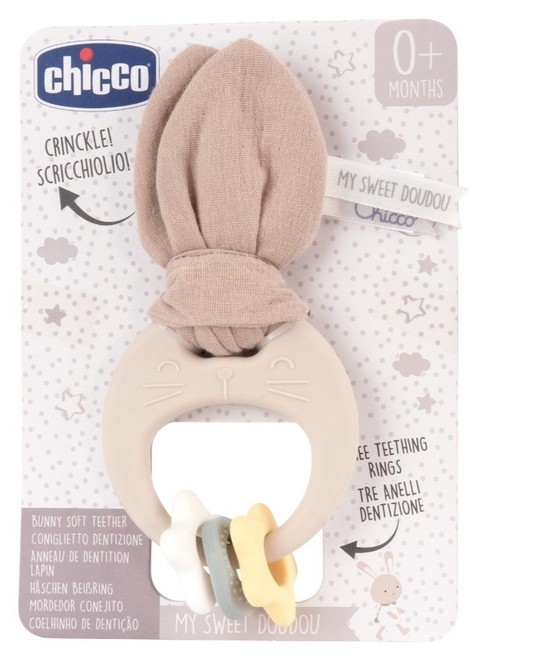 CHICCO Multisenzorické kousátko Králíček My Sweet Doudou – silikonové kousátko pro mimi
