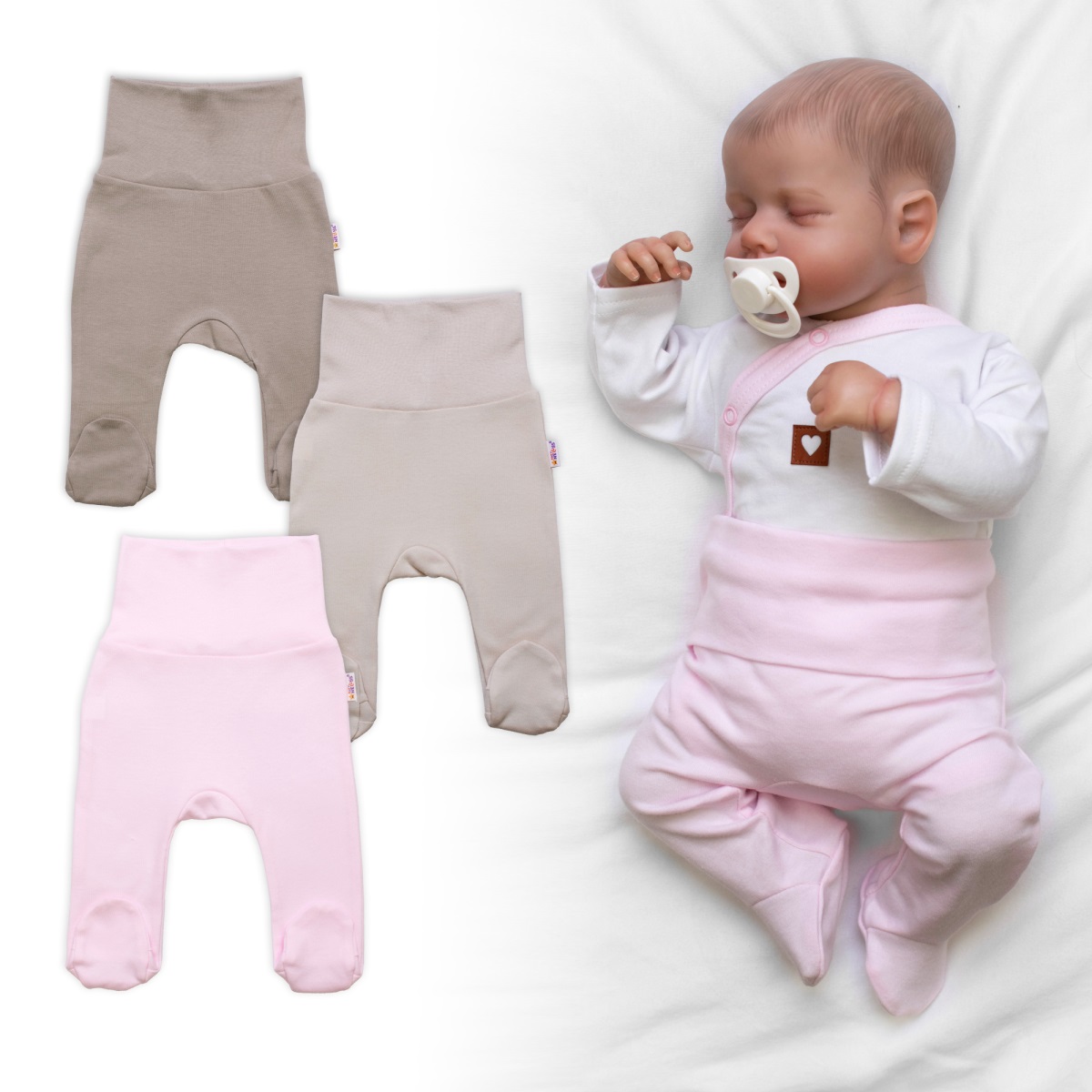 Rostoucí výhodná sada, 3x polodupačky pro miminko Nature - růžová/béžová/taupe