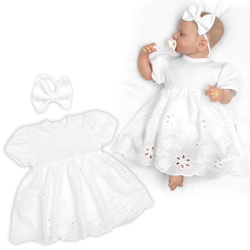 Rostoucí sukničkobody LUISA + čelenka, kr. rukáv, bavlna/madeira, 2D sada, bílé, 68/74