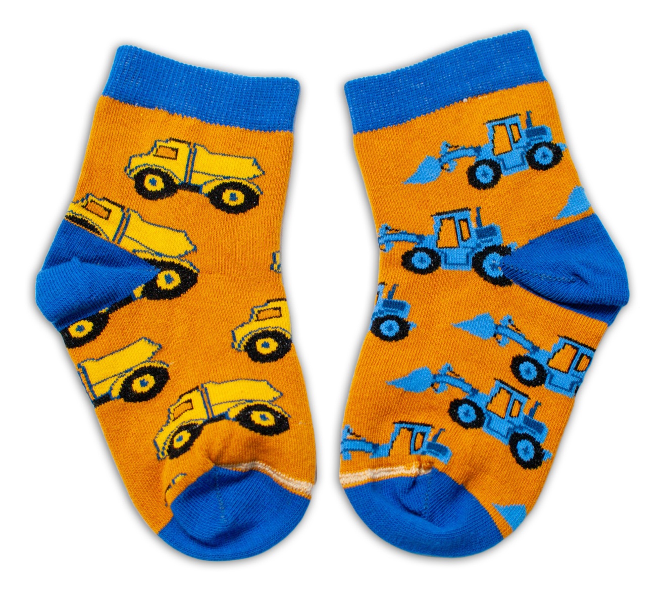 Baby Nellys Bavlněné veselé ponožky Stavební stroje - hořčicové, vel. 122/128
