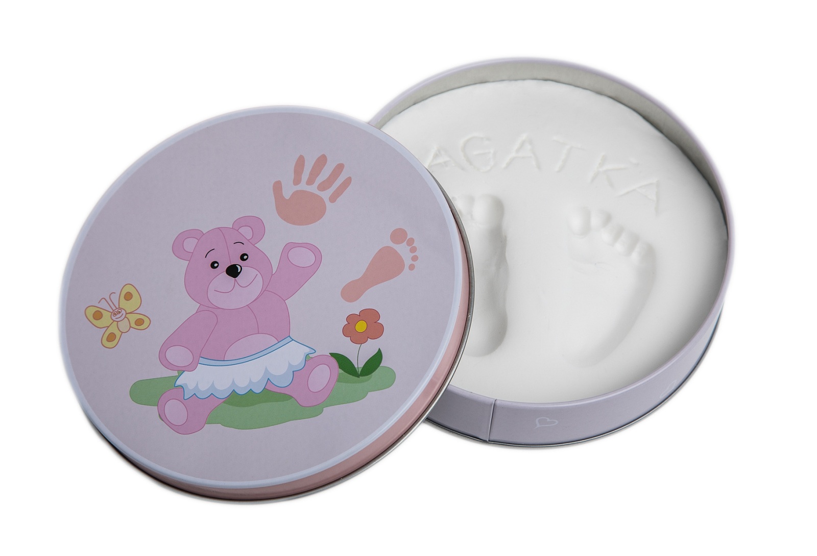 Sada na otisky nožiček či ručiček v plechovce,  dárková sada pro holčičku, růžová