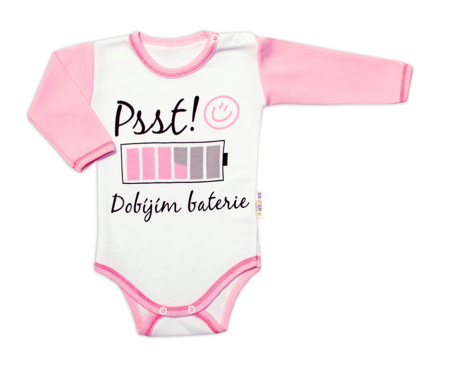 Body dlouhý rukáv s vtipným textem Baby Nellys, Psst! Dobíjím baterie, holka, vel. 62