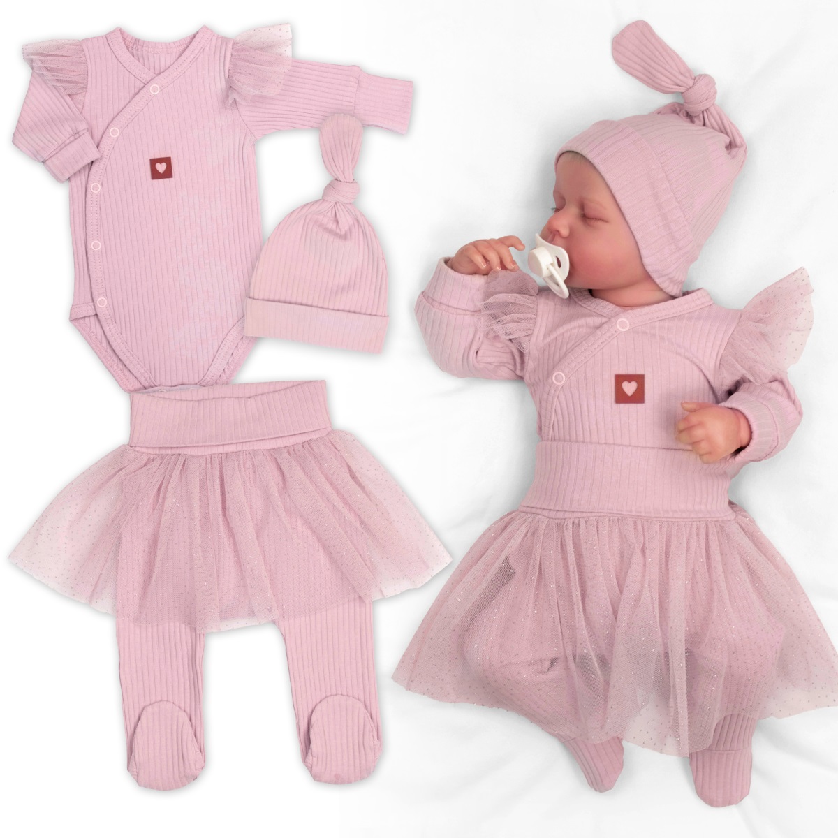 Žebrovaná rostoucí souprava 3D Lux, Sweet Angel - pudrově růžová