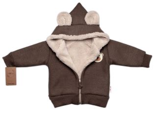 Oteplená pletená bundička Teddy Bear, Baby Nellys, dvouvrstvá, hnědá (1)