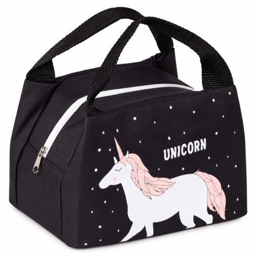 Termotaška na svačinu a oběd Unicorn, černá, 21,5 × 14,5 × 15,5 cm, Tulimi