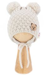 Zimní pletená čepice Teddy Bear na zavazování, ecru, béžová, Baby Nellys (2)