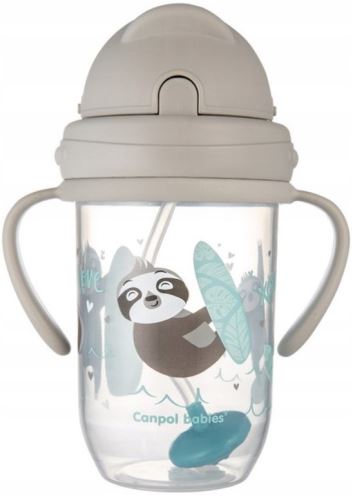 Canpol babies Nevylévací hrníček se slámkou a závažím Exotic Lenochod - šedý, 270 ml (2)
