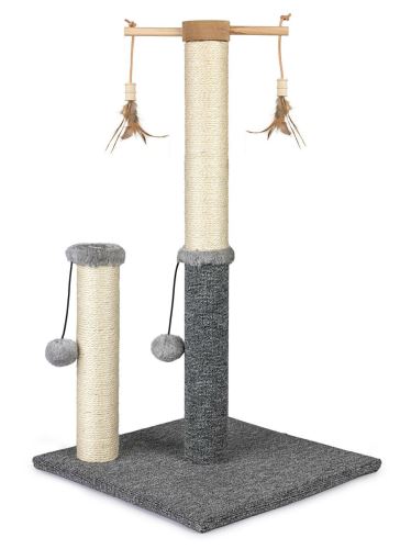 Škrabadlo pro kočky Cat Tree 73 cm – plyš, sisal, míčky, peříčka, béžovo-šedá
