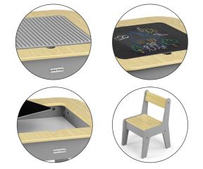 Dětský stolek a 2 židličky – multifunkční set s úložným prostorem a deskou na kostky (9)
