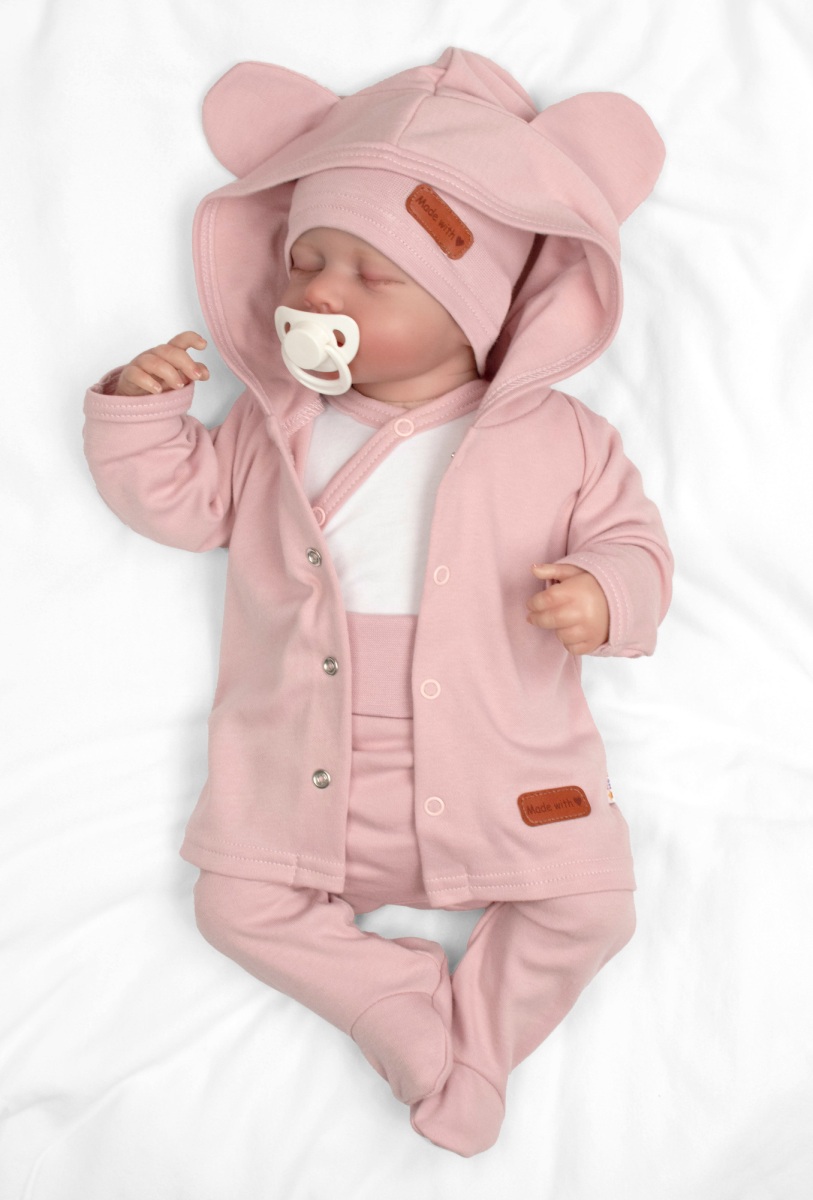 Bavlněná souprava pro miminko do porodnice 6D, Made with love, pudr. růžová