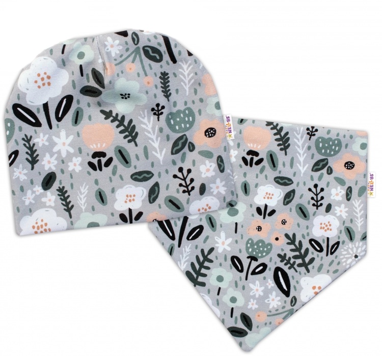 Baby Nellys Dvouvrstvá čepice + šátek Palouček, mátová, 104/110