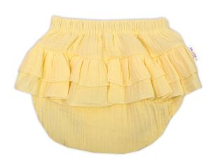 Baby Nellys 3-dílná mušelínová soupravička, body, kraťasky + čelenka GIRL, žlutá (3)