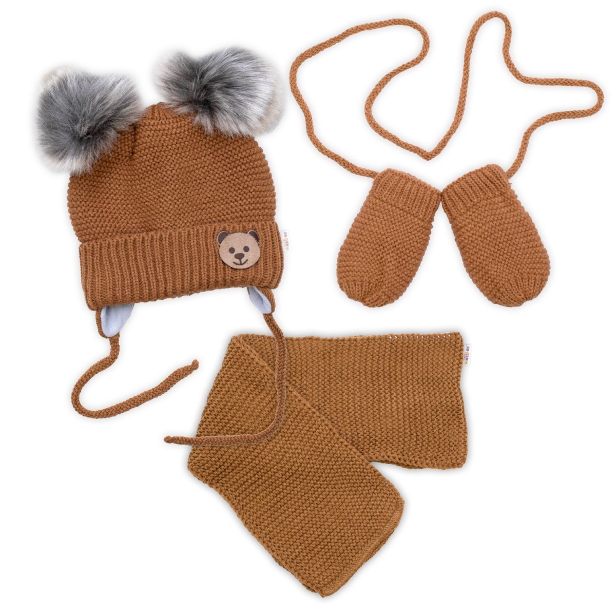 Dětská sada, zimní čepice s šálou + rukavičky 3D, Teddy Bear - hnědá
