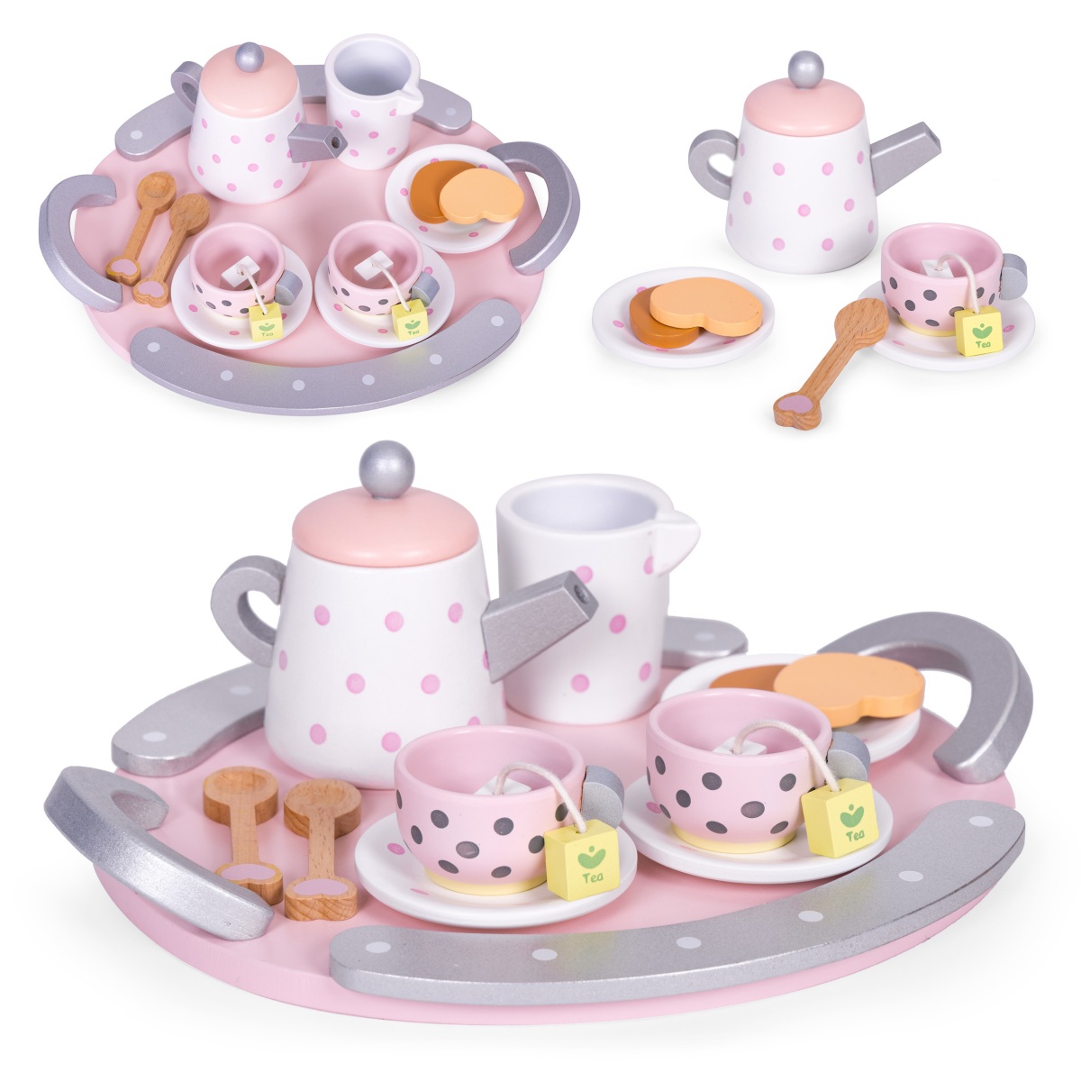 Dětská dřevěná čajová sada s šálky a  konvičkou,15 dílů