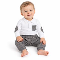 Baby Nellys 2-dílná sada Robert, tričko s dl. rukávem, kalhoty Baggy - šedé kárko, vel. 92 Baby Nellys 2-dílná sada Robert, tričko s dl. rukávem, kalhoty Baggy - šedé kárko, vel. 92